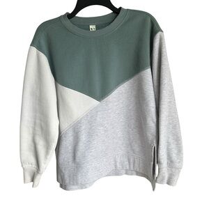 GreenTea Colorblock Sweatshirt Tri-Color Side Split Cozy Oversized Small S